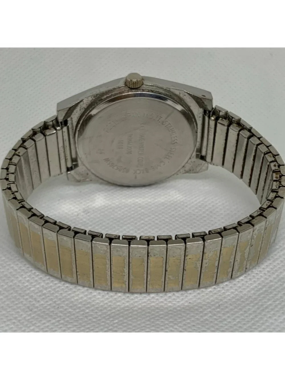 Vintage Accutime corp men’s watch two tone 36mm white dial quartz 7” running